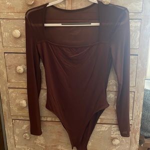 Shein brown mesh square neck bodysuit!